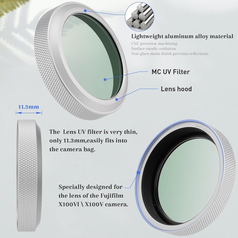 Haoge MC UV Camera Lens Protection Filter for Fujifilm X100VI Fuji X100V Camera Accessory with Integrated Adapter Ring Silver LUV-XVIS-Multi Waterproof Nano Coated HD Optical Glass - Image 5